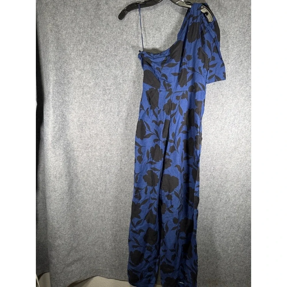 Kate Spade Target Blue Floral One Shoulder Jumpsuit Women 2 Linen Blend Romantic